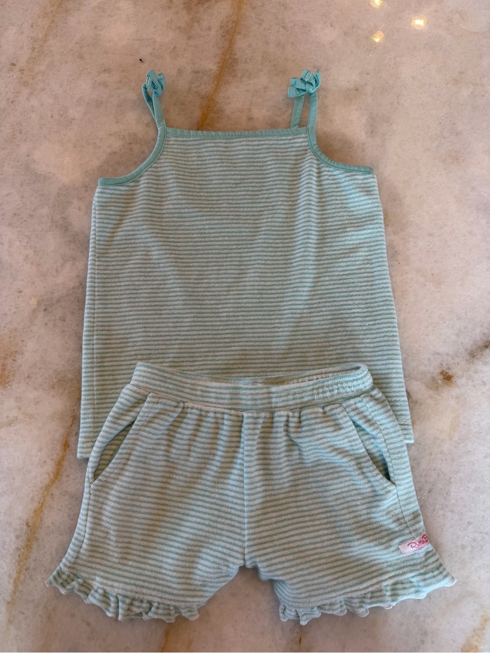 Ruffle Butts Striped Light Blue Tank & Shorts Set Sz 7